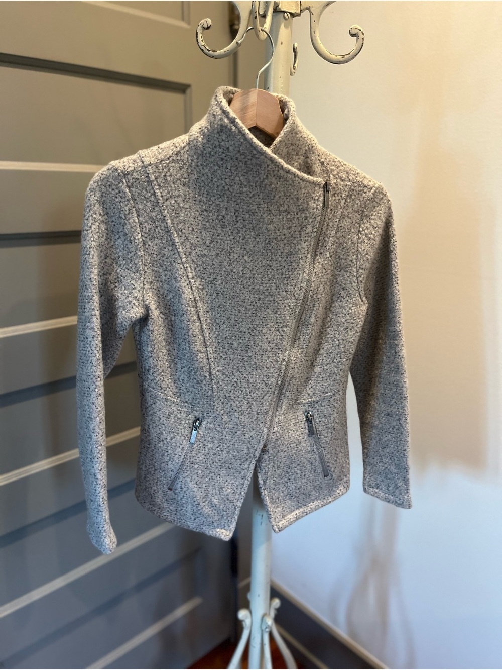 Halogen Gray Asymmetrical Zip Knit Jacket